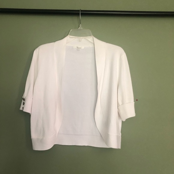 White Short Shrug Elbow Sleeve Sweater - Picture 3 of 11
